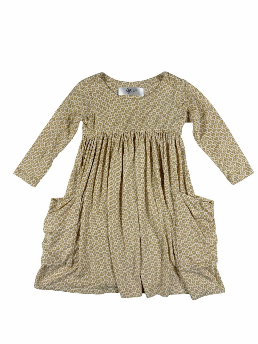 Remie Girl Daydress Mustard Floral Modal Pocket Dress Size 4